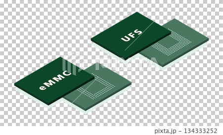 eMMCとUFSストレージ構造を示す立体比較図 134333252