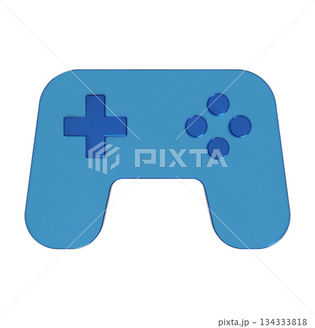 ゲームのコントローラーのフラットなアイコンの3Dイラスト。透明感のある青いグラスモーフィズムなマーク ゲームのコントローラーのフラットなアイコンの3Dイラスト。透明感のある青いグラスモーフィズムなマーク 134333818