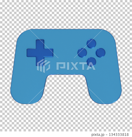 ゲームのコントローラーのフラットなアイコンの3Dイラスト。透明感のある青いグラスモーフィズムなマーク ゲームのコントローラーのフラットなアイコンの3Dイラスト。透明感のある青いグラスモーフィズムなマーク 134333818