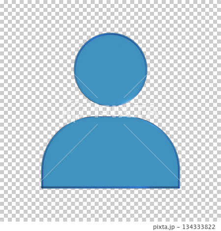人のフラットなアイコンの3Dイラスト。透明感のある青いグラスモーフィズムなマーク2 134333822