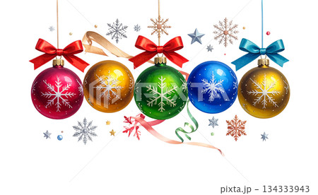 Shiny red and gold Christmas balls and decorations on a white background. Shiny red and gold Christmas balls and decorations on a white background. 134333943