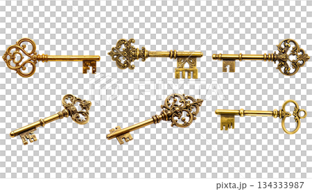 Set of antique gold keys isolated on white...のイラスト素材 [134333987] - PIXTA