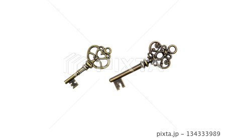 Set of antique gold keys isolated on white background. 134333989