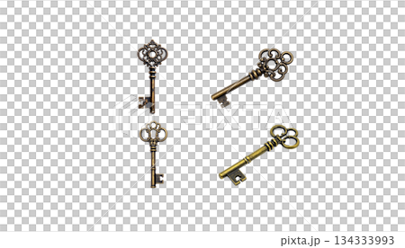 Set of antique gold keys isolated on white...のイラスト素材 [134333993] - PIXTA