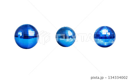 Illustration of glowing disco ball with reflection in mirror isolated on white background. 134334002