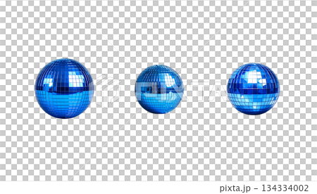 Illustration of glowing disco ball with reflection in mirror isolated on white background. 134334002