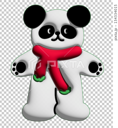 Inflated 3D of panda wearing red scarf for model, winter animal costume, Christmas, New Year, merchandise, label, cartoon character, zoo, souvenir shop, pin, brooch, sticker, kid doll, festive icon 134334015