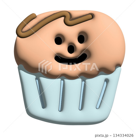 Inflated 3D of happy chocolate cupcake for sweet dessert, cafe, menu, restaurant, recipe, baking book, cute patch, brooch, sticker, print, cake shop, icon, department store, plush toy, kid doll, label Inflated 3D of happy chocolate cupcake for sweet dessert, cafe, menu, restaurant, recipe, baking book, cute patch, brooch, sticker, print, cake shop, icon, department store, plush toy, kid doll, label 134334026