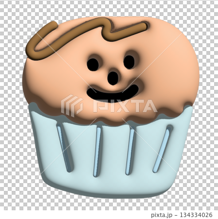 Inflated 3D of happy chocolate cupcake for sweet dessert, cafe, menu, restaurant, recipe, baking book, cute patch, brooch, sticker, print, cake shop, icon, department store, plush toy, kid doll, label Inflated 3D of happy chocolate cupcake for sweet dessert, cafe, menu, restaurant, recipe, baking book, cute patch, brooch, sticker, print, cake shop, icon, department store, plush toy, kid doll, label 134334026