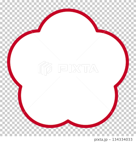 Plum blossom illustration material, Japanese pattern, transparent background, white border, red Plum blossom illustration material, Japanese pattern, transparent background, white border, red 134334033