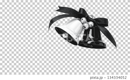 Separated Christmas bells with red ribbon and elegant bow decoration isolated on white background. 134334052