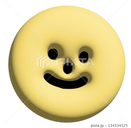 Illustration of inflated happy yellow face in 3D for stickers, model, merchandise, mood, feelings, expression, emoji, emoticon, decorations, shirt print, card, positive vibe, plush toy, kid doll, icon 134334125