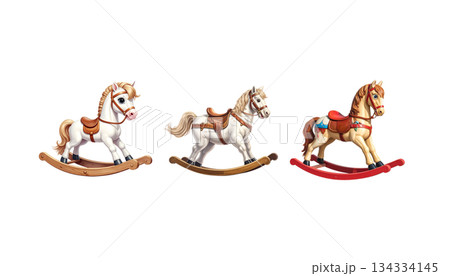 Antique wooden rocking horse isolated on white background Antique wooden rocking horse isolated on white background 134334145