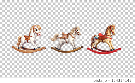 Antique wooden rocking horse isolated on white background Antique wooden rocking horse isolated on white background 134334145