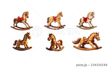Antique wooden rocking horse isolated on white background 134334149