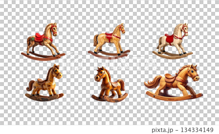 Antique wooden rocking horse isolated on white background 134334149