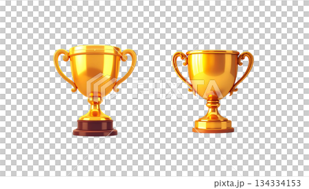 Shiny golden trophy for the winner of the competition, representing achievement, isolated on white background. 134334153