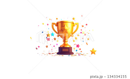 Shiny golden trophy for the winner of the competition, representing achievement, isolated on white background. Shiny golden trophy for the winner of the competition, representing achievement, isolated on white background. 134334155