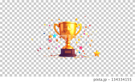 Shiny golden trophy for the winner of the competition, representing achievement, isolated on white background. Shiny golden trophy for the winner of the competition, representing achievement, isolated on white background. 134334155