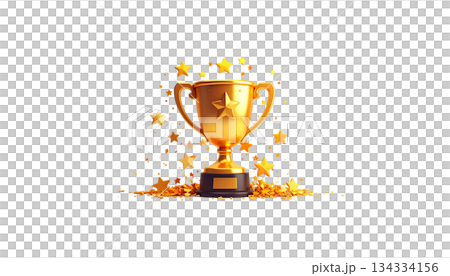 Shiny golden trophy for the winner of the competition, representing achievement, isolated on white background. Shiny golden trophy for the winner of the competition, representing achievement, isolated on white background. 134334156