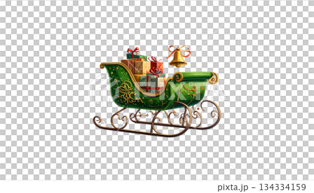 Red 3D Christmas sleigh with gifts isolated on white background. 134334159
