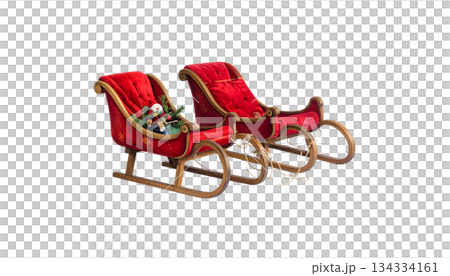 Red 3D Christmas sleigh with gifts isolated on white background. Red 3D Christmas sleigh with gifts isolated on white background. 134334161