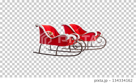 Red 3D Christmas sleigh with gifts isolated on white background. 134334162