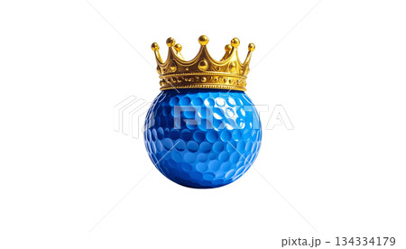 Isolated golden crown on white background with golf ball and tee. Leisure sports object for game. Isolated golden crown on white background with golf ball and tee. Leisure sports object for game. 134334179
