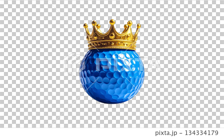 Isolated golden crown on white background with golf ball and tee. Leisure sports object for game. Isolated golden crown on white background with golf ball and tee. Leisure sports object for game. 134334179