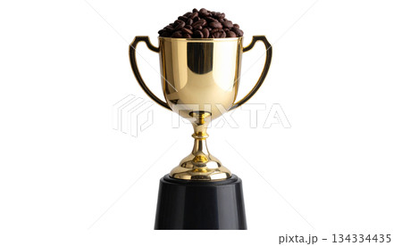 Cup full of dark roasted coffee beans on white background 134334435