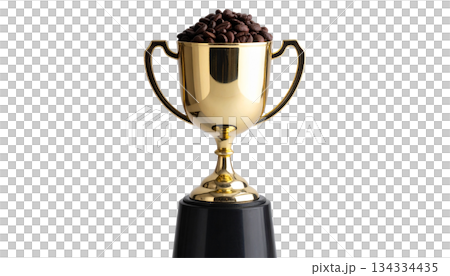 Cup full of dark roasted coffee beans on white background 134334435