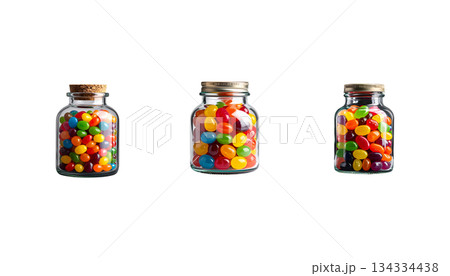 Colorful jelly beans and candies isolated on white background. Red, green, blue, yellow and orange candies. Colorful jelly beans and candies isolated on white background. Red, green, blue, yellow and orange candies. 134334438