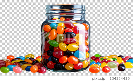 Colorful jelly beans and candies isolated on white background. Red, green, blue, yellow and orange candies. Colorful jelly beans and candies isolated on white background. Red, green, blue, yellow and orange candies. 134334439