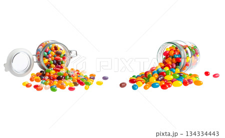 Colorful jelly beans and candies isolated on white background. Red, green, blue, yellow and orange candies. Colorful jelly beans and candies isolated on white background. Red, green, blue, yellow and orange candies. 134334443