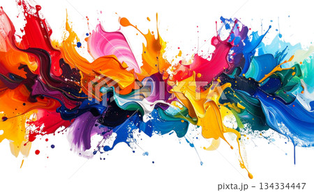 Abstract Watercolor Splash: Colorful ink splash design and textured pattern on white background. 134334447