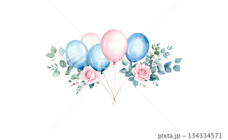Bright blue watercolor balloons isolated on white background. 134334571