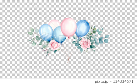 Bright blue watercolor balloons isolated on white background. 134334571