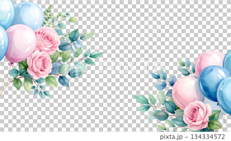 Bright blue watercolor balloons isolated on white background. 134334572