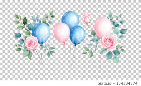 Bright blue watercolor balloons isolated on white background. 134334574