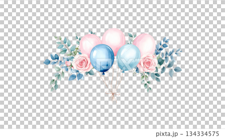 Bright blue watercolor balloons isolated on white background. Bright blue watercolor balloons isolated on white background. 134334575