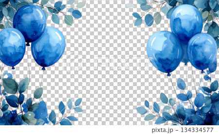 Bright blue watercolor balloons isolated on white background. Bright blue watercolor balloons isolated on white background. 134334577