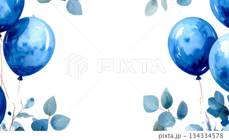 Bright blue watercolor balloons isolated on white background. Bright blue watercolor balloons isolated on white background. 134334578