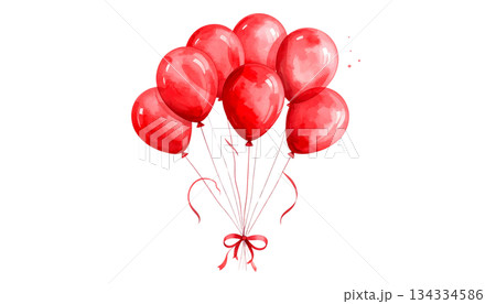 Red watercolor balloons isolated on white background Red watercolor balloons isolated on white background 134334586