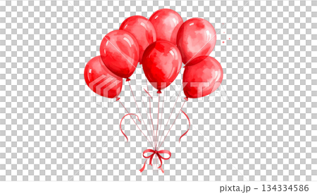 Red watercolor balloons isolated on white background 134334586