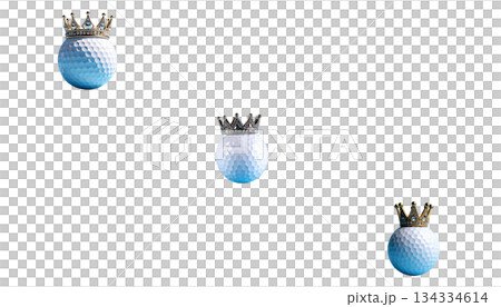 Three white golf balls on a tee with blurred green grass background. On white background. 134334614