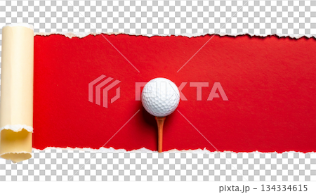 Three white golf balls on a tee with blurred green grass background. On white background. Three white golf balls on a tee with blurred green grass background. On white background. 134334615