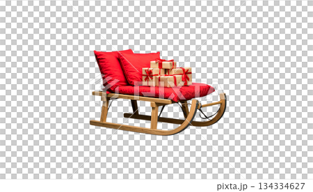 Santa Claus sleigh with Christmas gifts on white background Santa Claus sleigh with Christmas gifts on white background 134334627