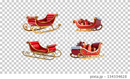 Santa Claus sleigh with Christmas gifts on white background 134334628
