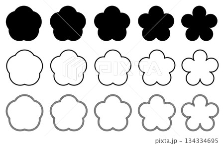 梅の花のイラスト素材のセット コピースペースあり 背景透過 白黒 梅の花のイラスト素材のセット コピースペースあり 背景透過 白黒 134334695