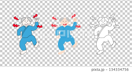 過活動性せん妄で興奮する高齢男性患者のイラスト｜高齢者,医療,看護,せん妄,興奮 134334756